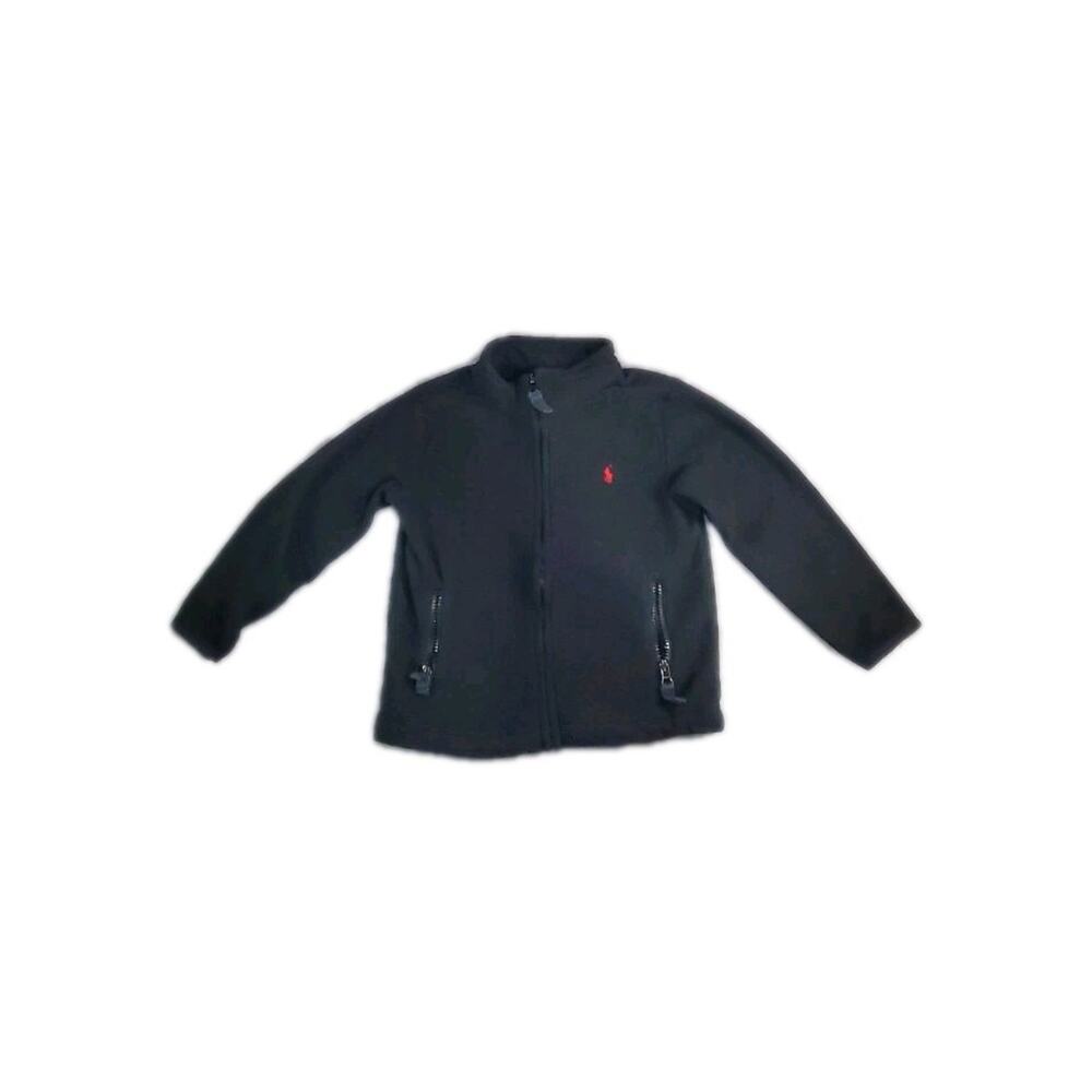 Vtg Polo Ralph Lauren Sweatshirt Kids Sz 4/4T Black Toddler Zip Jacket Red Pony